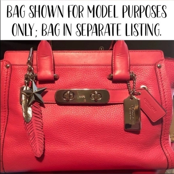 Coach Dahila Pink Feather Keychain Fob Silver Stars 63893 - Picture 4 of 5